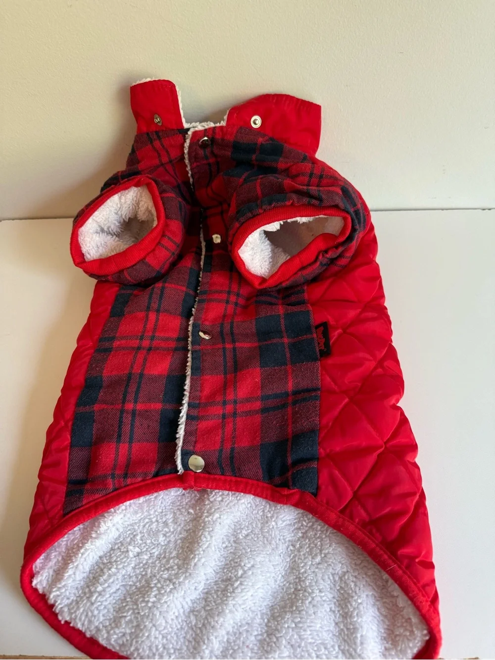 Dog Coat Jacket BINGPET Red Plaid Quilted Fleece Lined Snap Closure Warm Size L